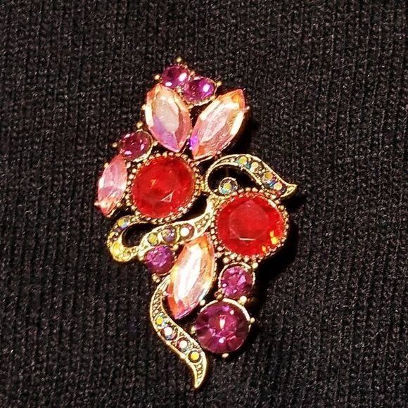 Gorgeous vintage red and pink flower brooch - Picture 1 of 3